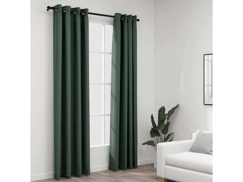  Lot de 2 rideaux occultants, rideaux black-out aspect lin avec œillets vert 140x245cm cf44530  - Conforama B