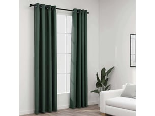 Lot de 2 rideaux occultants, rideaux black-out aspect lin avec œillets vert 140x245cm cf44530