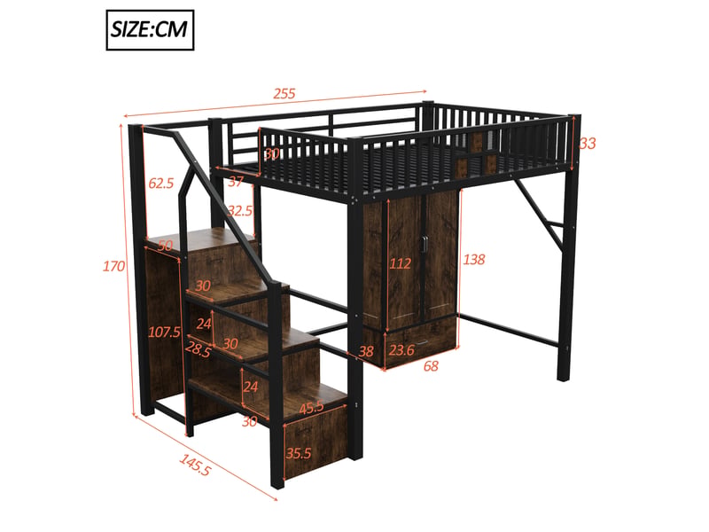  Lit mezzanine 140x200 cm coloris noir métal lit enfant noir - Conforama C