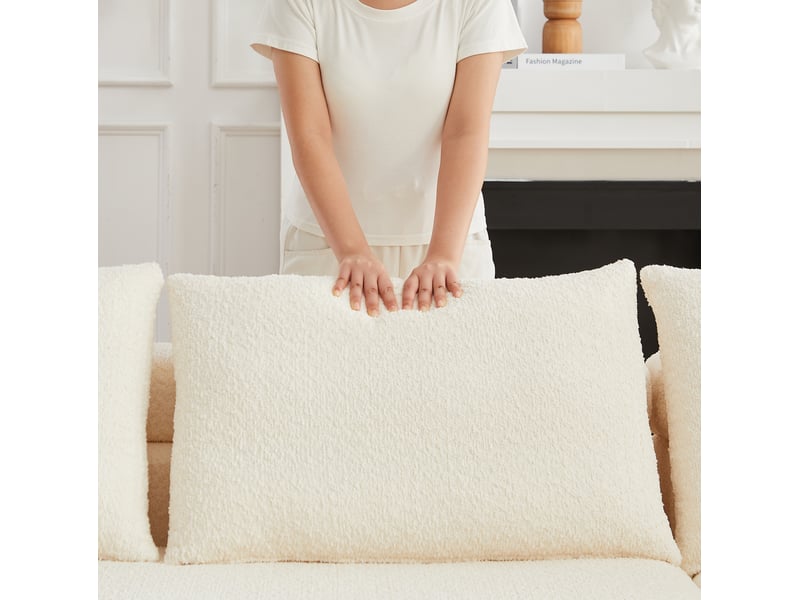  Canapé d'angle modulable 3 places avec chaise longue en chenille beige  - Conforama E