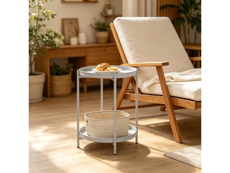  Table basse ronde avec 2 plateaux en métal, rangement ouvert, style moderne, pour salon et chambre, 44 × 44 × 53 cm  - Conforama B