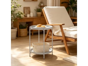 Table basse ronde avec 2 plateaux en métal, rangement ouvert, style moderne, pour salon et chambre, 44 × 44 × 53 cm