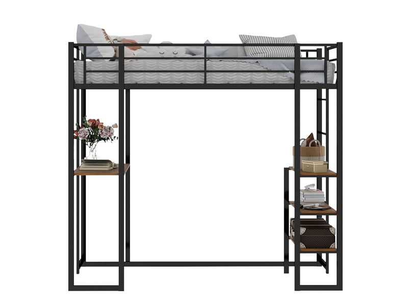  Lit mezzanine 90x190 cm avec bureau et garde-corps métal noir sans matelas  - Conforama A