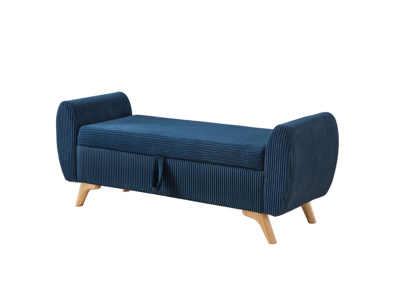 Banquette pliable en velours côtelé avec coffre de rangement, pieds en bois, 145 cm, chambre et entrée - Conforama E