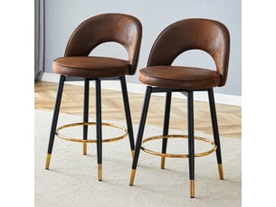 Lot de 2 tabourets de bar 44x47.4x92cm – pivotants à 360° avec dossier ajouré et repose-pieds – similicuir pu - marron