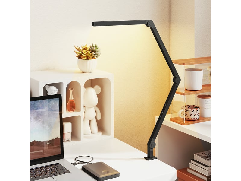  Lampe de bureau. Luminosité et couleur réglables. Pince en métal. 96 led. Noire.  - Conforama C