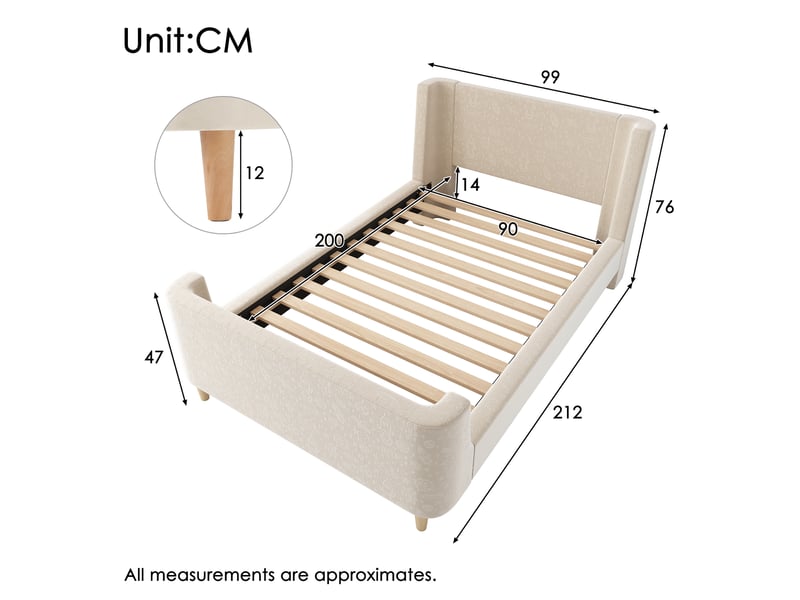  Lit enfant rembourré 90 x 200 cm, motif astronaute, pieds en bois massif, tête de lit rembourrée, sommier à lattes, pour la chambre, velours, beige ABC - Conforama C