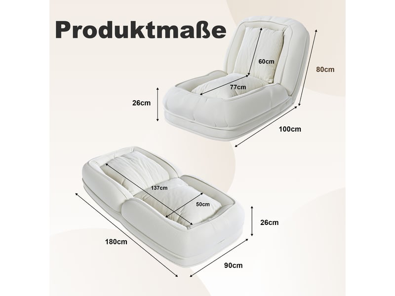  Canapé de sol convertible ergonomique – dossier réglable 5 positions – 2 coussins – crème  - Conforama C