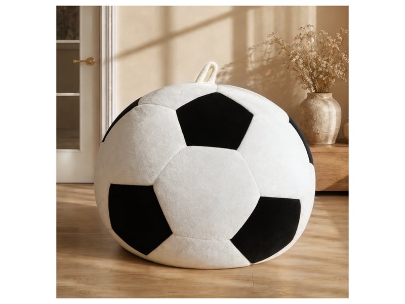  Fauteuil simple - 130x90cm - fauteuil pouf géant motif ballon de football en mousse et flannel doux - noir et blanc  - Conforama B