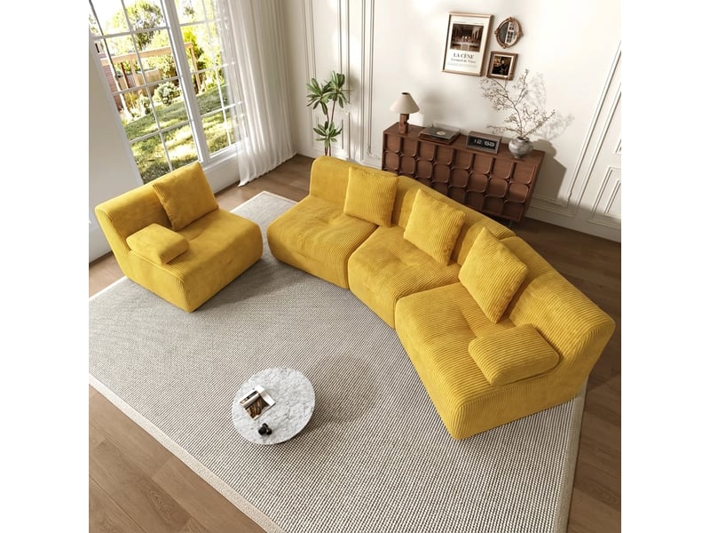  Canapé modulable 4 places en velours côtelé sans montage requis canapé jaune vif  - Conforama D