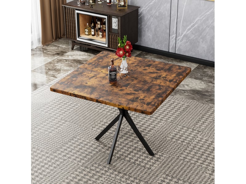  Table à manger carrée 98 x 98 cm en mdf et métal, pour 4 à 6 personnes, marron  - Conforama B