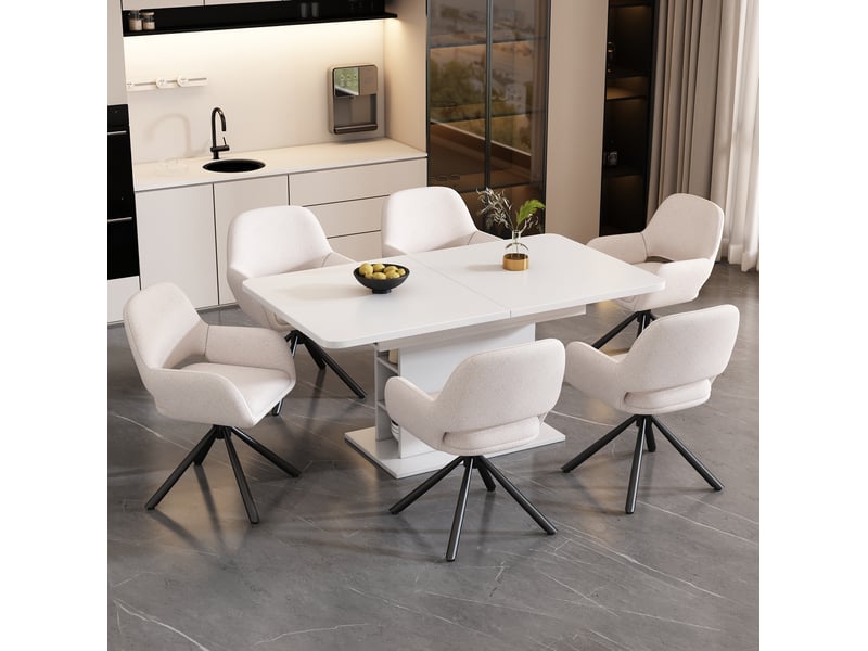  Lot de 6 chaises pivotantes avec accoudoirs en sherpa blanc  - Conforama B