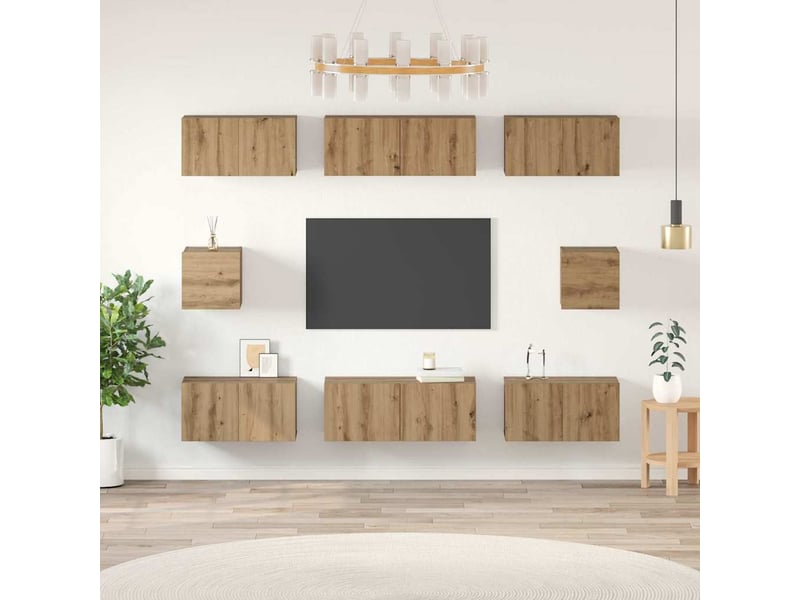  Ensemble meuble tv - banc tv - meuble de rangement 8 pcs chêne artisanal bois d'ingénierie  - Conforama B