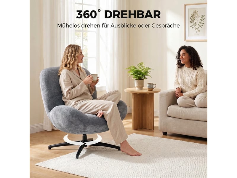  Fauteuil pivotant en tissu chenille gris foncé 89 x 83 x 85 cm  - Conforama E