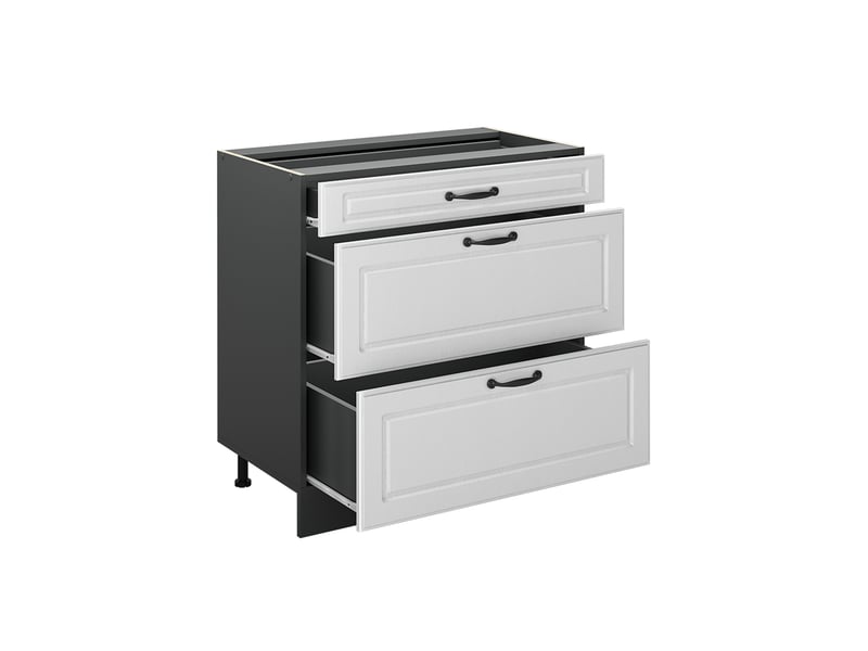 Vicco meuble cuisine, blanc campagneanthracite, 80cm avec 3 tiroirs plan de travail chêne doré - Conforama C