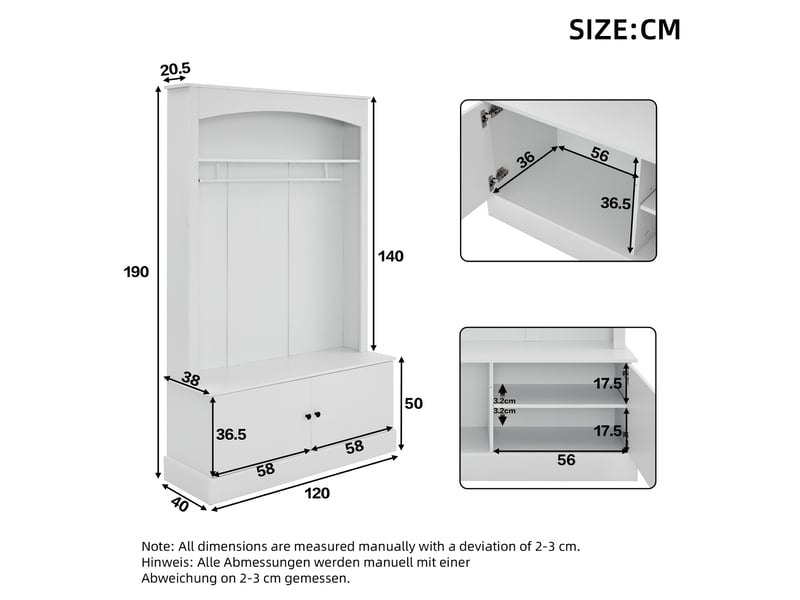  Vestiaire d'entrée avec banc à chaussures et penderie blanc 120x40x190 cm N625P261964965W - Conforama C
