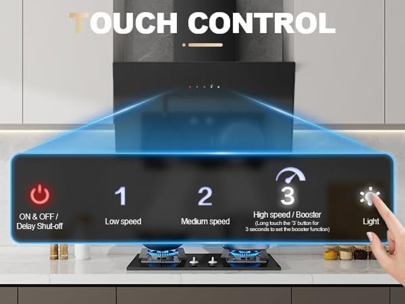  Hotte aspirante murale noire 60 cm, évacuation et recyclage, débit 450 m³h, commande tactile, led et moteur a+++  - Conforama E