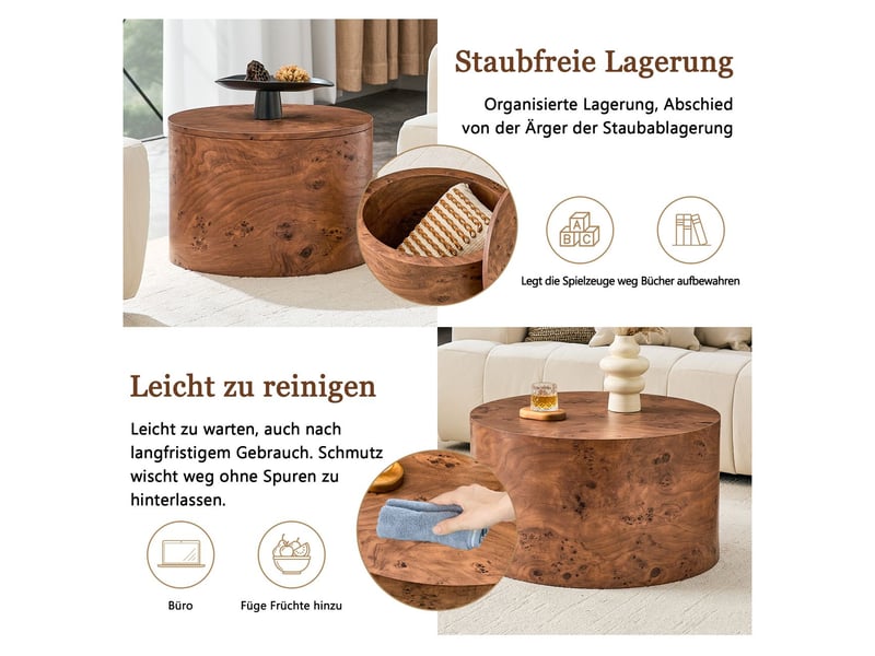 Table basse avec rangement diamètre 44 cm diamètre 44 cm table de salon 2 pièces rondes gigognes mdf aspect bois couvercle amovible cavité intérieure - Conforama E