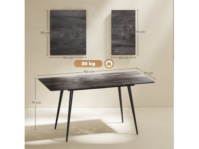 Table à manger extensible 120160x75 cm – gris – pour 6 à 8 personnes avec structure en acier - Conforama C