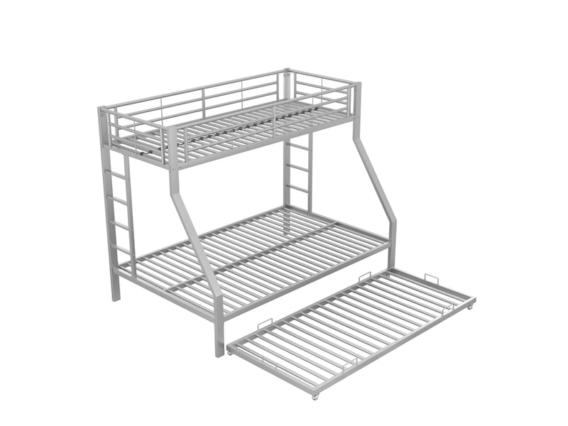  Lit superposé 90x200 cm avec lit gigogne 90x190 cm en métal argenté  - Conforama A