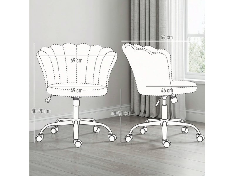  Chaise de bureau pivotante à hauteur réglable avec dossier en pétales et roulettes, en velours et acier rose  - Conforama C