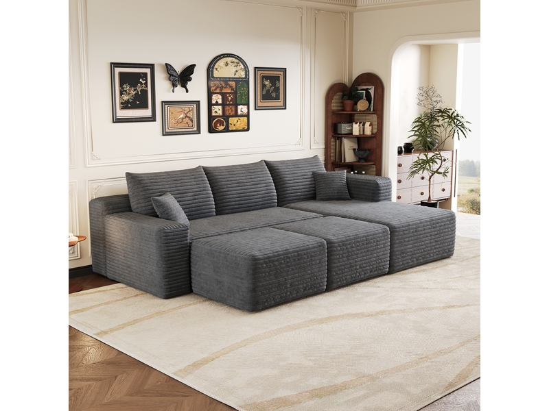  Canapé d'angle modulable 5 places 241x151x58 cm velours côtelé noir sans montage assise profonde effet nuage,gris ABC - Conforama B