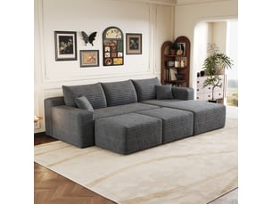 Canapé d'angle panoramique fixe <strong></strong> <strong>Qualité haut de gamme</strong> 5 places Tissu gris
