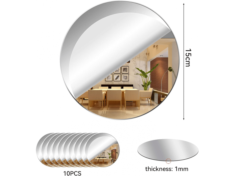  Lot de 10 miroirs muraux flexibles en acrylique, autocollants décoratifs ronds pour salle de bain, salon, chambre à coucher (ronds de 15 cm)  - Conforama B
