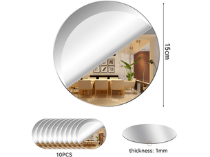 Lot de 10 miroirs muraux flexibles en acrylique, autocollants décoratifs ronds pour salle de bain, salon, chambre à coucher (ronds de 15 cm)