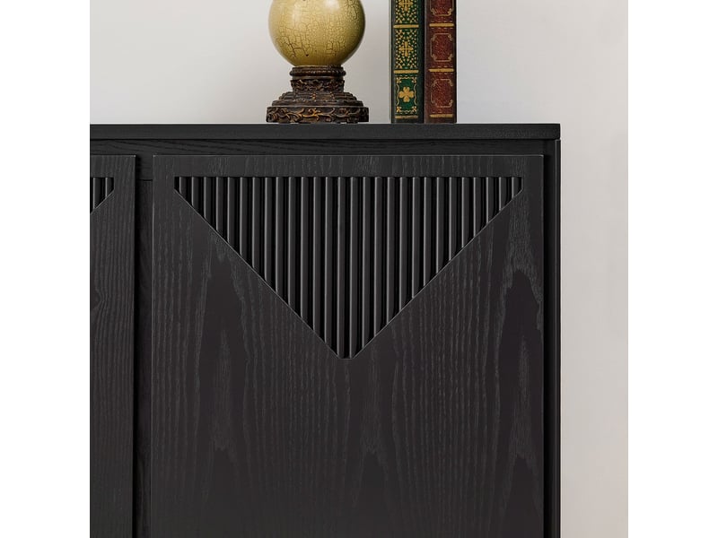  Meuble de rangement noir style mid-century-modern format v rangement intégré meuble d'appoint étroit  - Conforama D