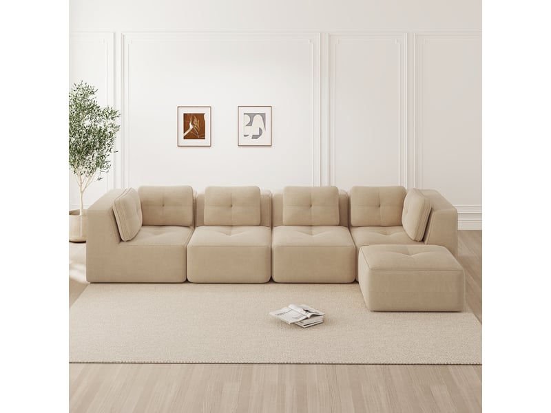 Canapé d’angle modulable 4 places velours côtelé beige – 386 x 177 x 69 cm Fay Lum - Conforama B