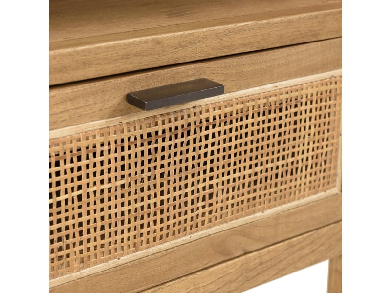  Amy - chevet 1 tiroir 1 étagère en bois de mindi et rotin naturel  - Conforama C