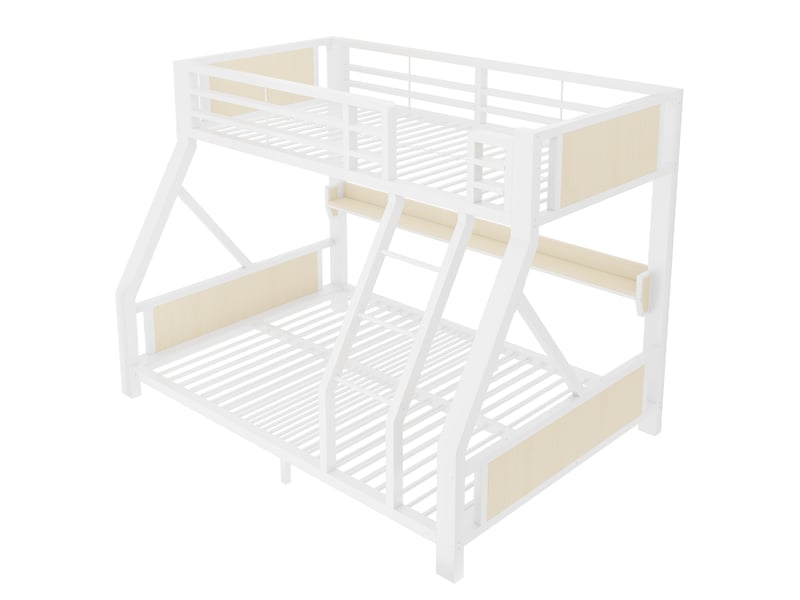  Lit superposé 90x200 cm et 140x200 cm avec led et étagère blanc, sans matelas  - Conforama D