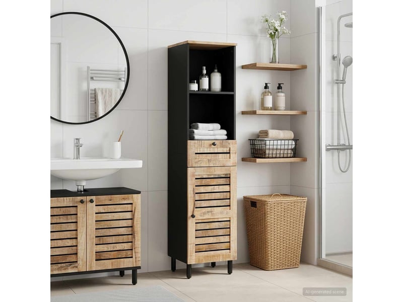 Cabinet de salle de bain, armoire salle de bain marron et noir 38 x 33,5 x 160 cm cf65386 - Conforama B