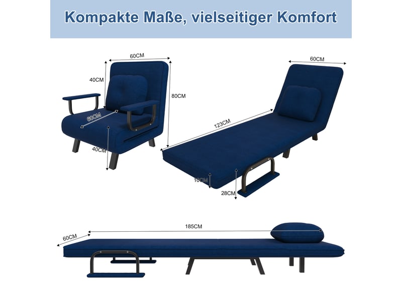  Fauteuil relax inclinable 5 positions 60x60x79 cm chenille bleu  - Conforama C