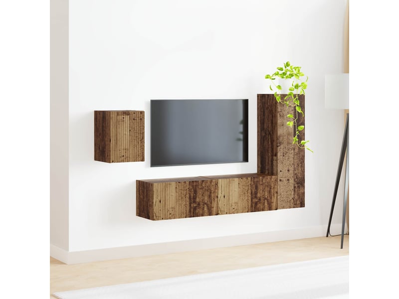  Ensemble meuble tv - banc tv - meuble de rangement 4 pcs bois ancien bois d'ingénierie  - Conforama D