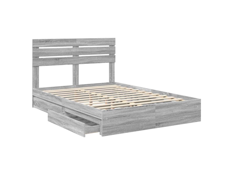  Lit double- lit adulte -  lit de rangement gris sonoma 150 x 200 cm bois d'ingénierie  - Conforama D