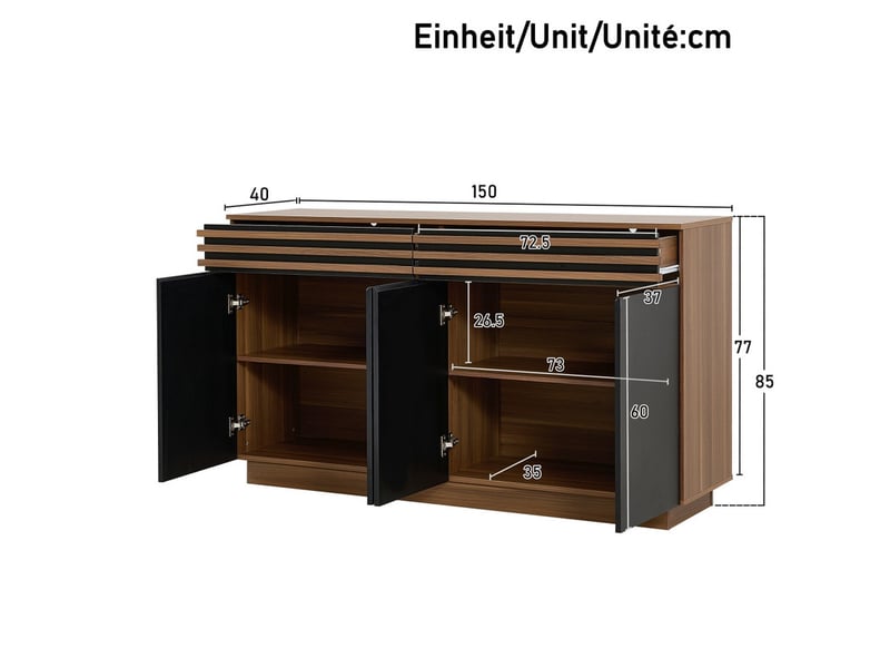  Buffet moderne et tendance, 150x40x85 cm, finition bois, 2 tiroirs, 4 portes, idéal pour le salon, la salle à manger et la cuisine  - Conforama C