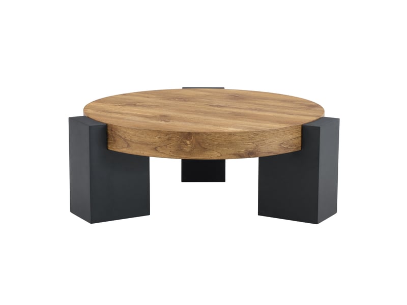  Table basse ronde 2 niveaux 100x50x45 cm verre brun pieds mdf noir design moderne salon  - Conforama A
