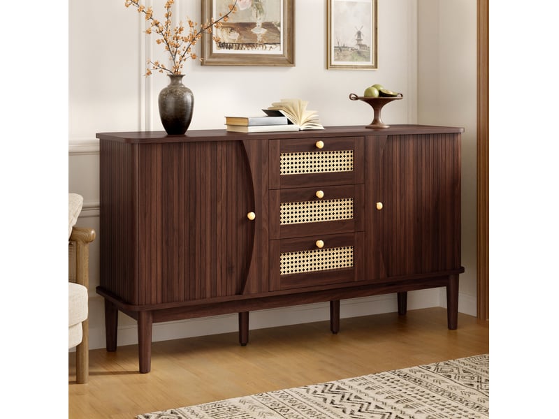  Buffet 2 portes coulissantes et 3 tiroirs 141x40x77 cm finition noyer  - Conforama W