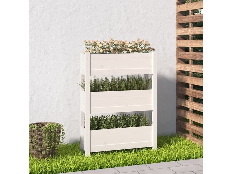  Jardinière - bac à fleurs blanc 77x25x104,5 cm bois massif de pin  - Conforama B