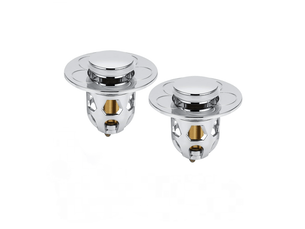 2 bouchons de vidange universels argentés pour lavabo de salle de bain (convient aux trous de 34 à 40 mm)