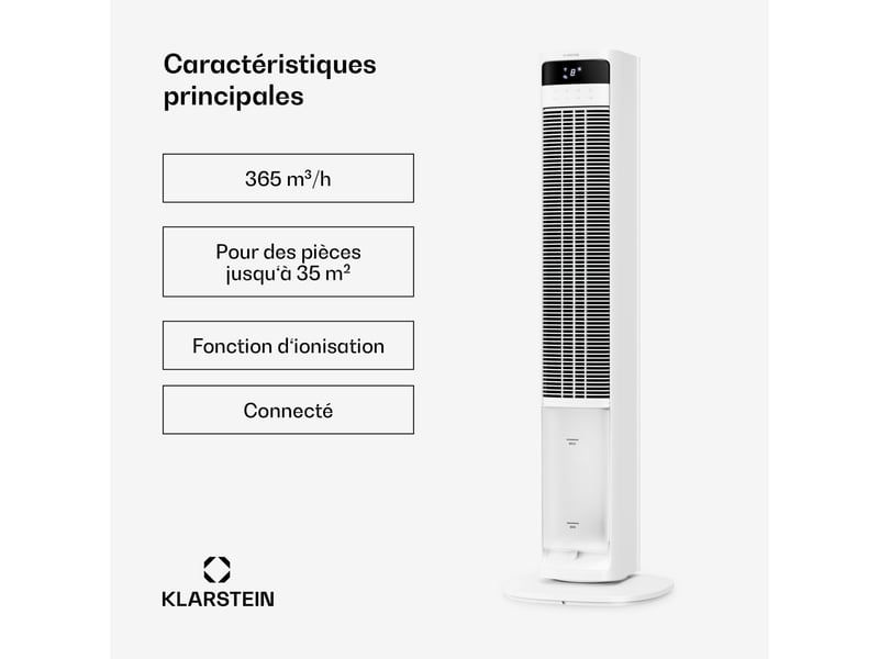 Klarstein mistral rafraîchiseur d'air connecté à eau 365 m³h 35 m² 3 modes 36 w blanc  - Conforama B