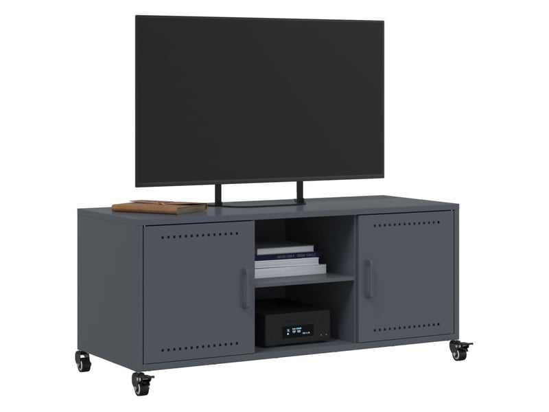  Meuble tv - banc tv - meuble de rangement anthracite 100,5x39x43,5 cm acier  - Conforama D
