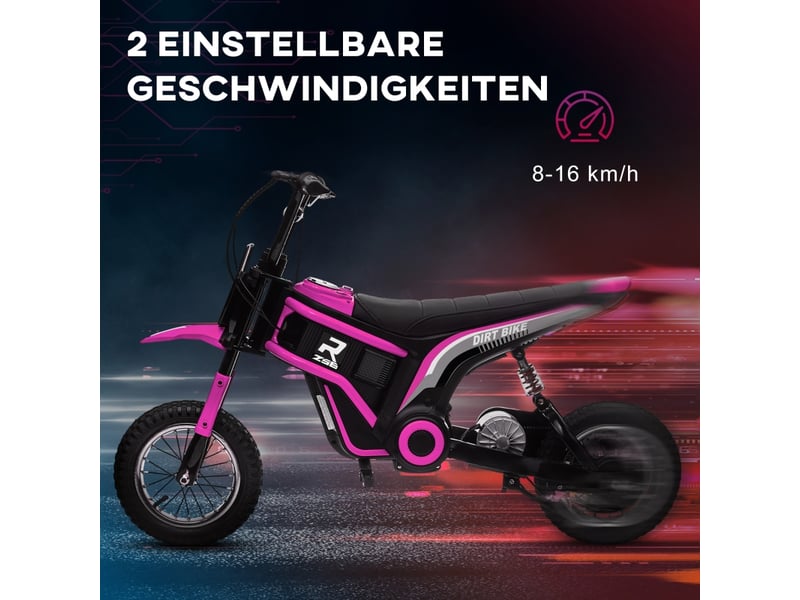 Moto électrique enfant 24v - accélérateur poignée, klaxon - 8-16 kmh - rose  - Conforama E