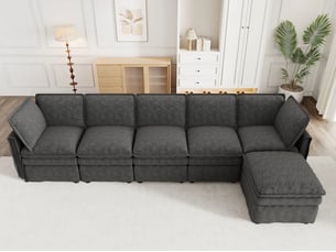 Canapé d'angle réversible convertible LEYTN  6 places Tissu gris