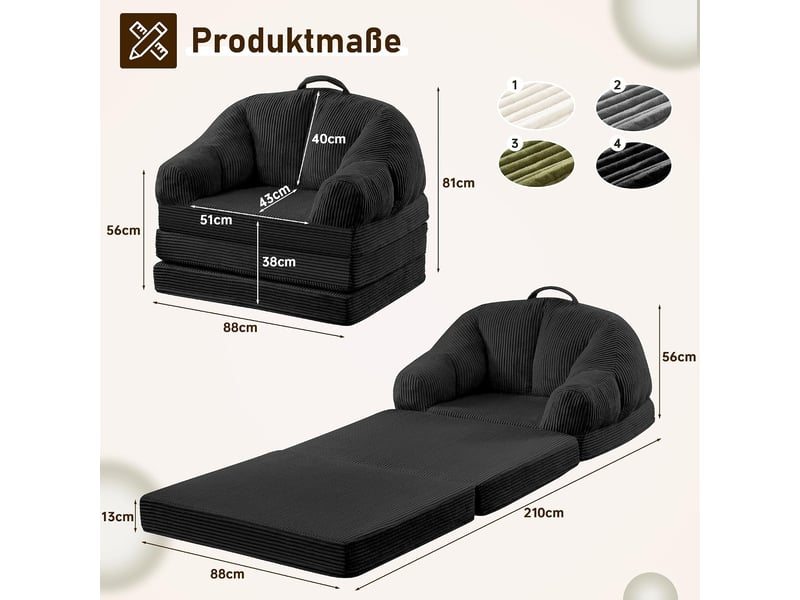 Banquette-lit bz avec couchage régulier, 88 cm, noir - Conforama C