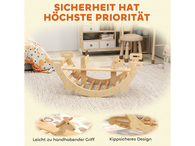  Arche d'escalade montessori 110 x 52 x 45 cm en bois naturel, bascule de grimpe et balancement 2 en 1  - Conforama D