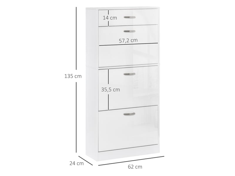  Meuble à chaussures - 3 portes abattantes et tiroir coulissant - dim. 62l x 24l x 135h cm blanc  - Conforama D