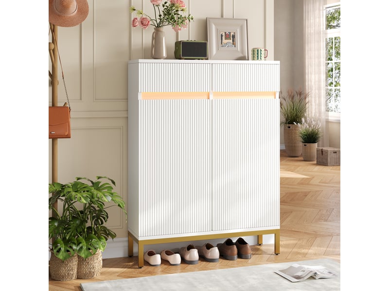  Meuble à chaussures à portes et 2 tiroirs, blanc, 80 x 35 x 103 cm  - Conforama E